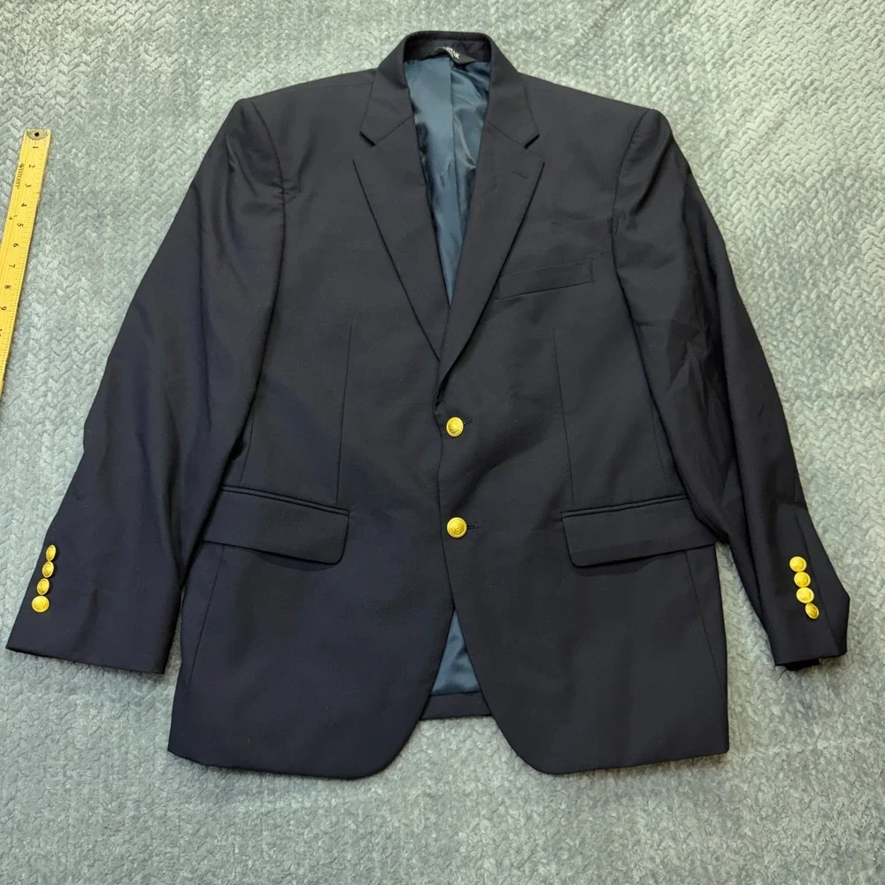 Jos A Bank Mens Blazer Exacutive Navy Wool 40 Short Gold Buttons‎